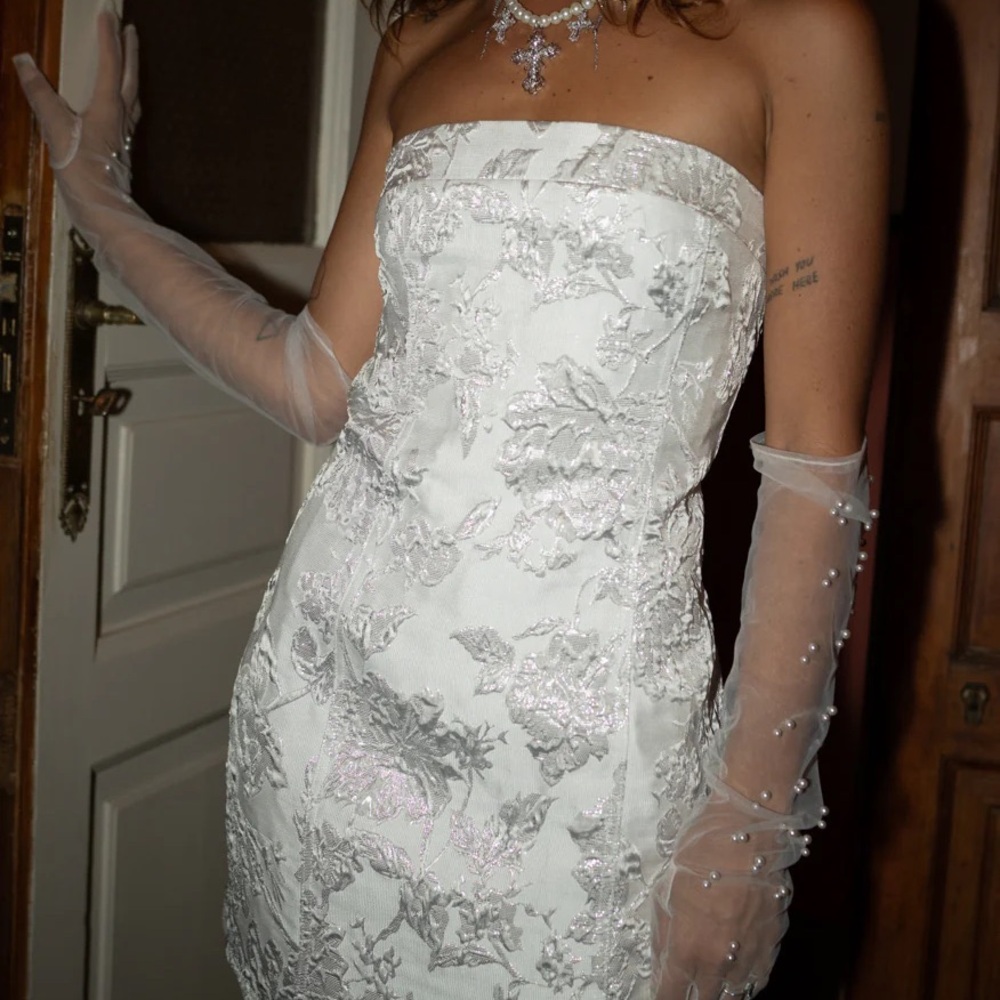 12th Tribe Cream Strapless Sheath Bridal Dress